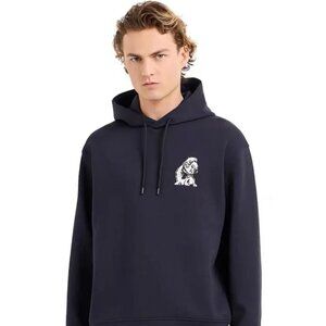Emporio Armani Men's Double Jersey Hooded Sweatshirt French Bulldog Embroidery